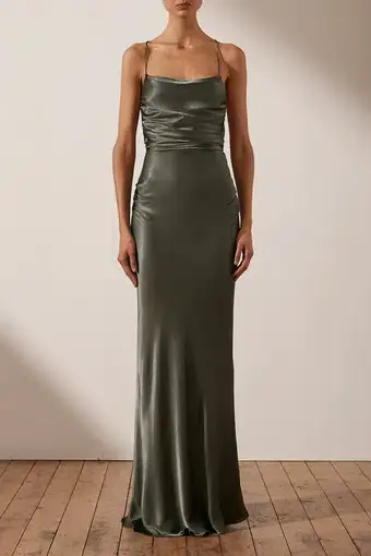 Shona Joy La Lune Lace Back Maxi Dress In Olive Green Size AU 6