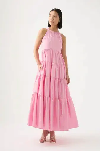 Aje Marguerite Tie Back Maxi Dress Pink Size AU 14