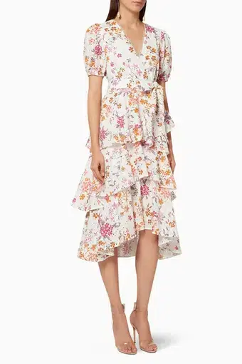 Talulah Jasmine Vines - Floral Embroidered Tiered Midi Dress White Size M / 10
