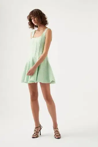 Aje Anais Boucle Mini Dress Green Size AU 14