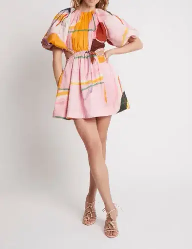 Aje Capucine Puff Sleeve Mini Dress in Expression Print
 Size 16 / 2XL