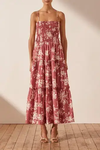 Shona Joy Cali Shirred Tiered Midi Dress Pink Size 14 / XL