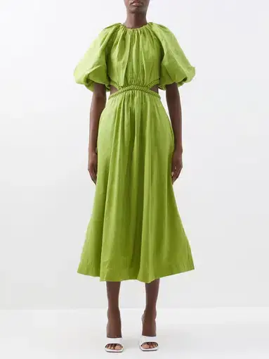 Aje Capucine Puff Sleeve Midi Dress Verdant Green Size 12 / L