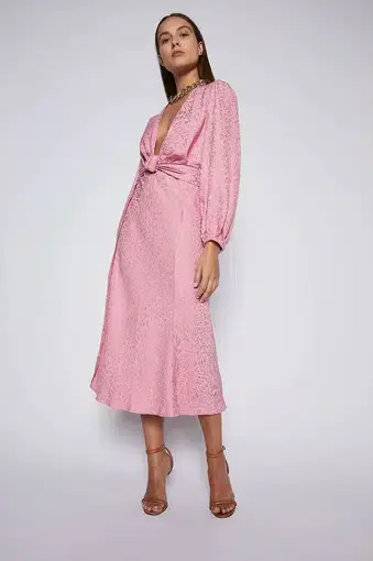 Scanlan Theodore French Textured Weave Midi Dress Pink Size AU 12
