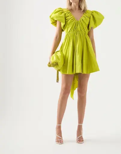 Aje Gretta Bow Back Mini Dress Chartreuse Green Size 16 / 2XL