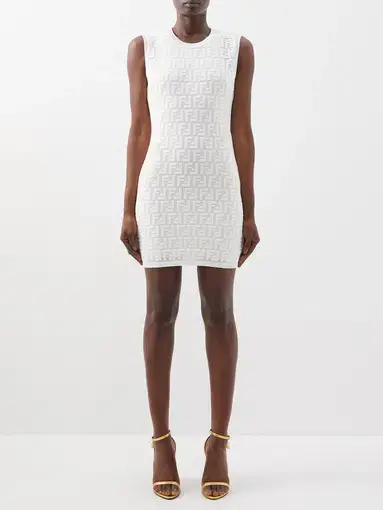 Fendi Monogram Jacquard Sleeveless Dress White Size AU 6