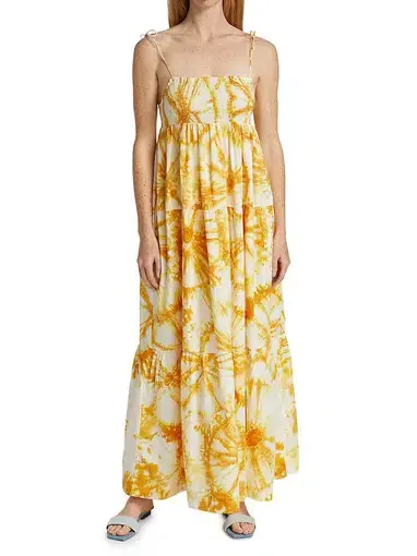 SWF Boutique Golden Smock Tie Dye Maxi Dress Print Size 6