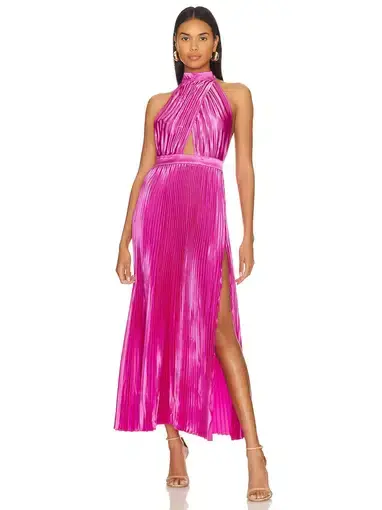 L'Idee Renaissance High Neck Split Gown in Flamingo Size M / AU 10 