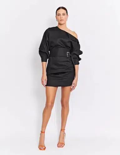 Pfeiffer the Label Echo Belted Linen Mini Dress in Black
Size M / Au 10-12