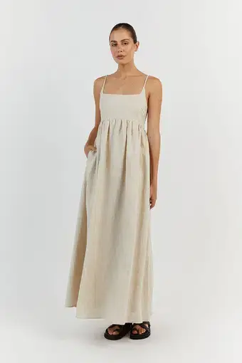 DISSH Sunny Natural Linen Midi Dress Beige Size 8