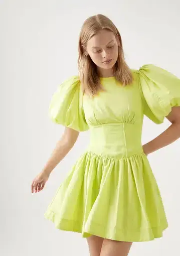 Aje Gianna Puff Sleeve Mini Dress Green Size 8