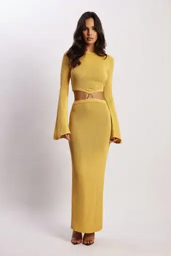 Meshki Anna Flare Sleeve Knit Dress Yellow Size S/AU 8