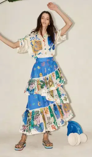 Alemais Soleil Ruffle Skirt Blue Size AU 10