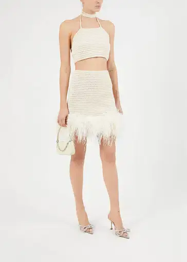 Magda Butrym Feather Crochet Mini Skirt Cream Size 36 / Au 8