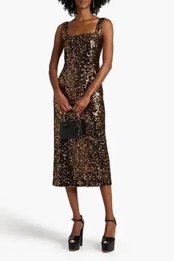 Alexa Chung Sequined Crepe De Chine Midi Dress Gold Size 8
