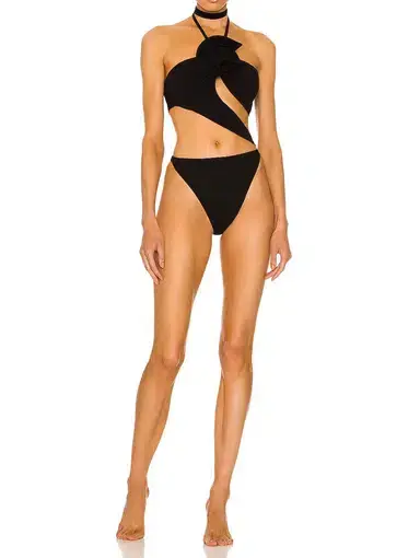 Magda Butrym Cut Out Embellished Halter Neck Swimsuit Black Size 36 / AU 8