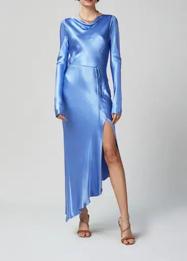 Bec & Bridge Delphine Long Sleeved Midi Dress in Blue Size 8