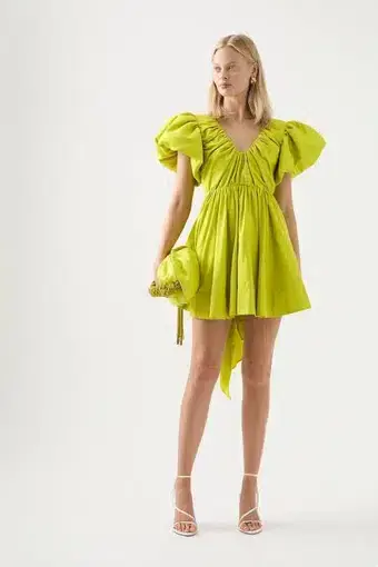 Aje Gretta Bow Back Mini Dress in Chartreuse Green Size 10 / M