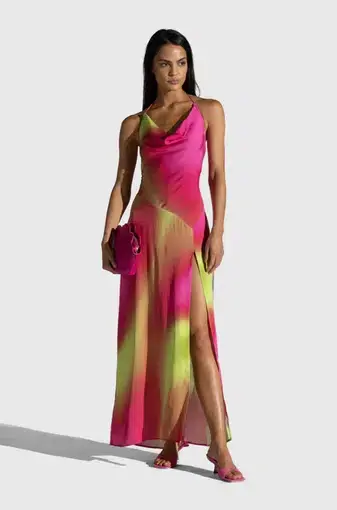 The Wolf Gang Makena Maxi Dress in Liquify Neon Print Size M / Au 10