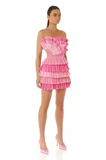 Eliya the Label Josephine Pleated Ruffle Mini Dress Pink Size M / Au 10