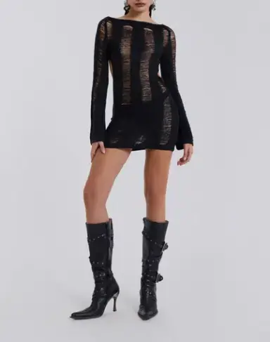 Jaded London Umbra Shredded Mini Dress Black Size 8
