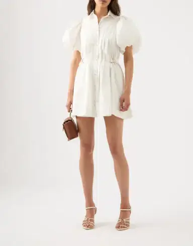 Aje Prairie Pleated Mini Dress Ivory Size 14 / XL