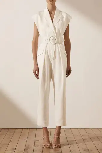 Shona Joy Bonita Linen Fitted Jumpsuit White Size 6