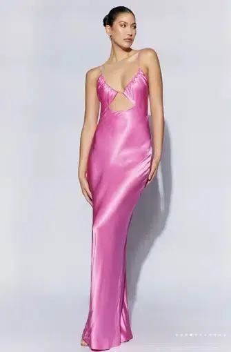 Meshki Sadie Maxi Satin Halter Ruched Slip Dress Pink Size 8 