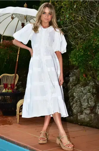 Trelise Cooper Between the Lines White Linen Dress Size L/Au 14