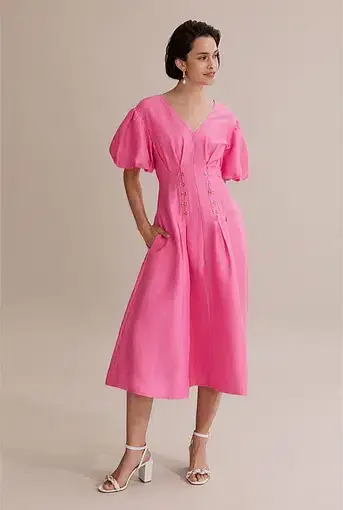 Country Road Cinched Midi Dress Pink Size AU 14