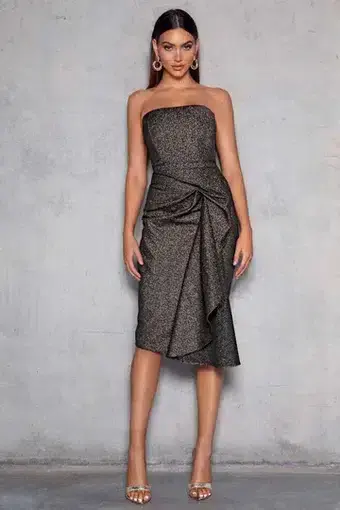 Elle Zeitoune Arell Bronze Strapless Dress Grey Size AU 16