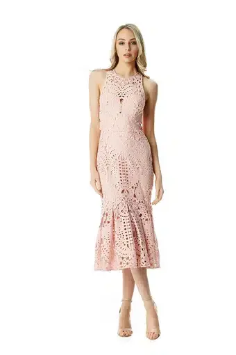 Lover Harmony Cut Out Midi Dress Pink Size 10