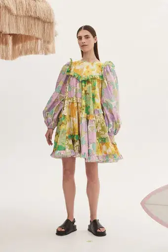 Alemais Elora Patchwork Mini Dress Multi Floral Size 14 