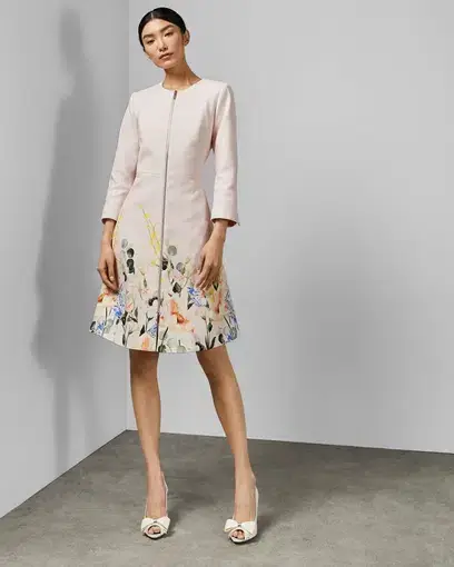 Ted Baker 'Luuluu' Elegant Textured Dress Coat in Cream Floral Size 8
