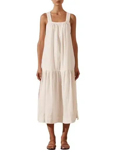Shona Joy Cosmo Linen Low Back Midi Dress Cream Size 12