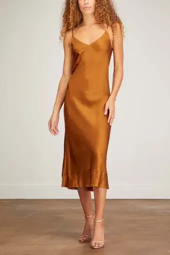 Lee Matthews Stella Silk Satin Midi Dress in Copper Size 2/AU 10