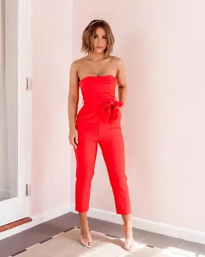 Sheike Audrey Strapless Jumpsuit Red Size 12

