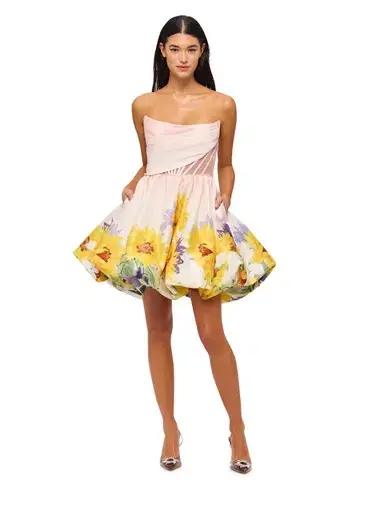 Leo Lin Katy Bustier Mini Dress Sunflower Print Size 6