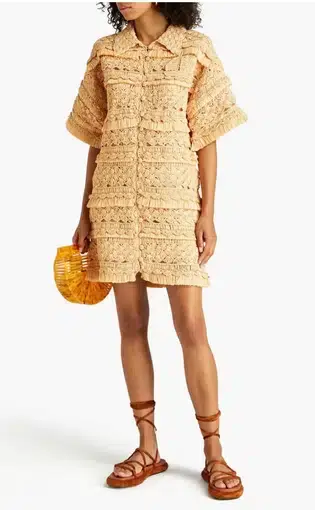 Zimmermann Postcard Straw Crochet Mini Dress Beige Size 0/AU 8
