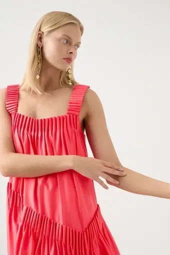 AJE Severine Sleeveless Midi Dress Rouge Pink Size 14