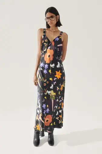 Silk Laundry Deco Ruched Dress Black Lost Flowers Size Medium/Au 8 