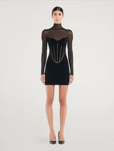 Mugler Wolford Mesh-paneled Mini Dress Black Size 6 