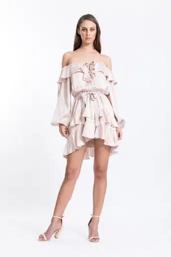 Zimmermann Flounce Off Shoulder Mini Dress Pink Size 8
