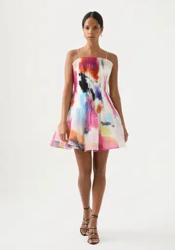 Aje Celestial Pleated Mini Dress in Abstract Sunset
Size 8 / S