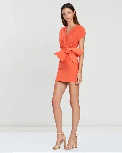 By Johnny Gloria Bow Drape Mini Dress Orange Size 10 / M