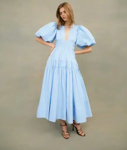 Aje Falling Water Gathered Midi Dress Blue Size 12