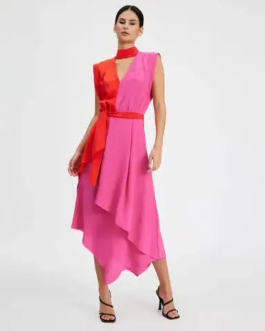 Sass & Bide Love Bird Midi Dress Pink and Red Size 10

