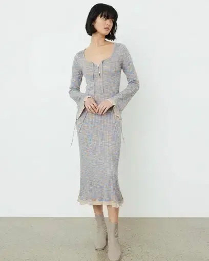 Acne Studios Kadley Cable Knit Midi Dress Grey Size XS / AU 6