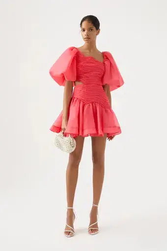 Aje Joan Puff Sleeve Mini in Rouge Pink Size AU 10