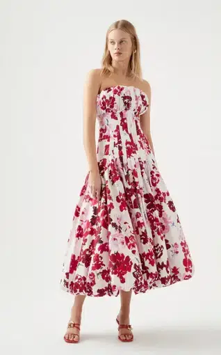 Aje Mathilde Bubble Hem Midi Dress Roses of Provence Size 10